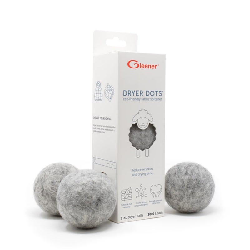 GLEENER Dryer Dots Fabric Softener | 100% New Zealand Wool | Extra large 3 pack | Grey (3) - Image 1